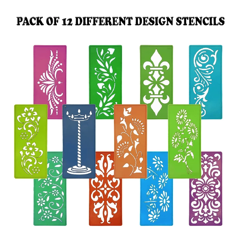 Ascension 12 Assorted Design Border Rangoli Making Stencils, 200 g-2.webp